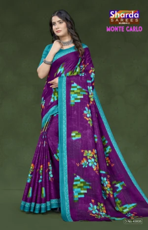 Monte Carlo Purple Designer Saree by Sharda Sarees with floral detailing and elegant traditional styling