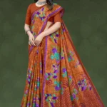 Monte Carlo Rust Orange Designer Saree by Sharda Sarees with floral and geometric detailing