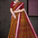 Silver Baluchery Border With BP Mustard Red Saree by Sharda Sarees with traditional artistic styling