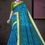 Silver Baluchery BP Blue Green Saree by Sharda Sarees featuring artistic traditional woven detailing