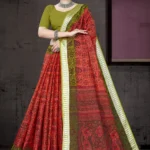 Silver Baluchery BP Coral Olive Saree by Sharda Sarees featuring artistic traditional woven detailing