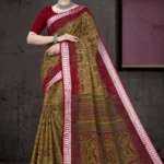 Silver Baluchery BP Beige Red Saree by Sharda Sarees featuring artistic traditional woven detailing