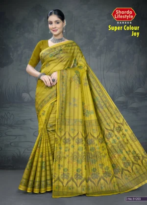Super Colour Joy Olive Green Floral Designer Saree by Sharda Sarees with elegant traditional styling