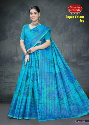 Super Colour Joy Blue Floral Designer Saree by Sharda Sarees with elegant traditional styling