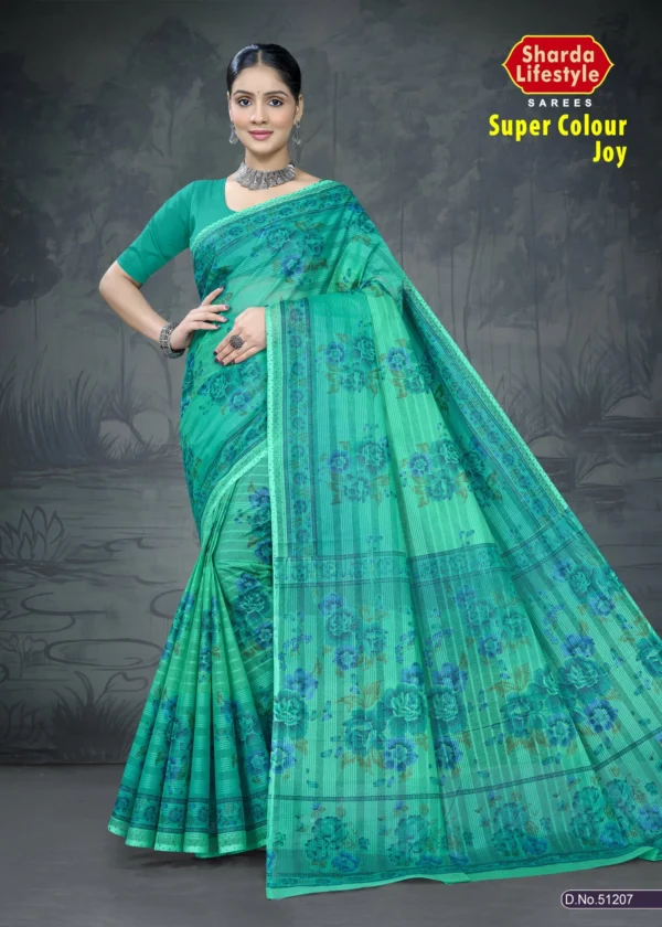 Super Colour Joy Sea Green Floral Designer Saree by Sharda Sarees with elegant traditional styling